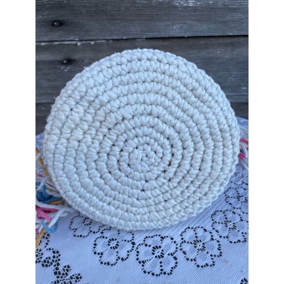 Vintage 1970s Cotton Crochet Pastel Stripe Drawstring Bag Purse - Picture 5 of 13